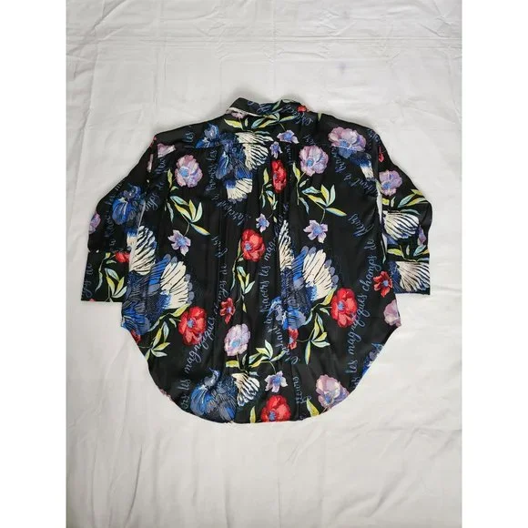 Free People Women's Black/Multi Floral Silky Nights Oversized Blouse Size XS/TP - Picture 5 of 12